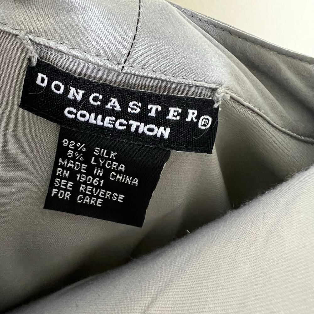 Doncaster Collection 100% Silk Top 12 Gray Silver Rhinestone Ruffle Satin Work - Picture 6 of 12